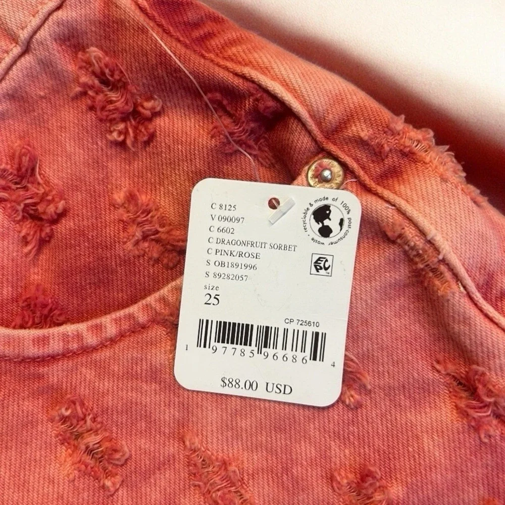Free People NWT High Rise Shorts 25 Pink Dragonfruit 4th‎ of July Distressed